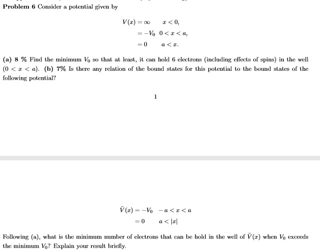 Solved Problem 6 Consider A Potential Given By V(x) = 0 = -V | Chegg.com