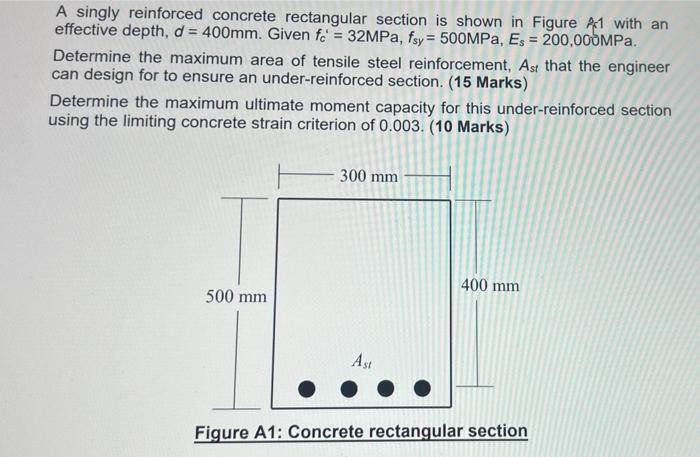 Solved A singly reinforced concrete rectangular section is | Chegg.com