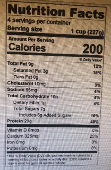 Solved Nutrition Facts 4 Servings Per Container Serving Size | Chegg.com