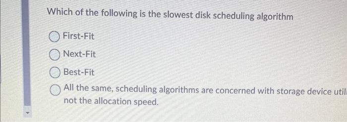 Solved Which of the following is the slowest disk scheduling | Chegg.com