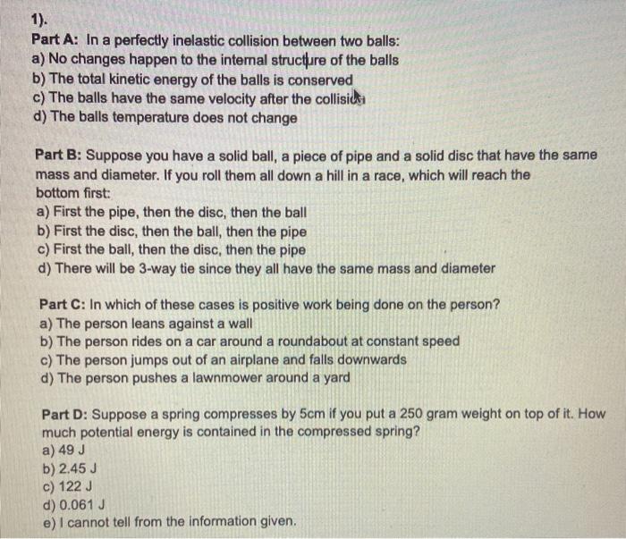 Solved 1). Part A: In a perfectly inelastic collision | Chegg.com
