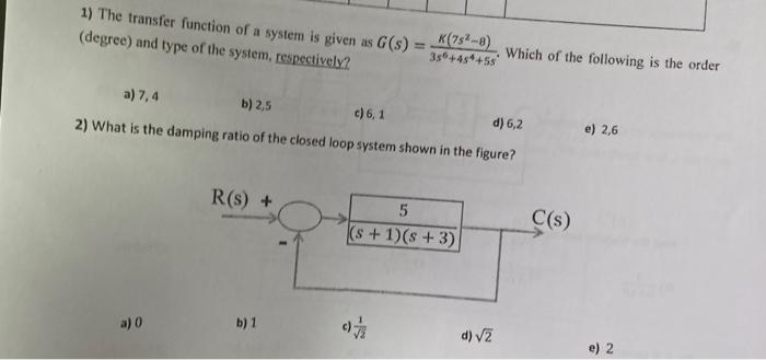 Solved 1) The transfer function of a system is given as | Chegg.com