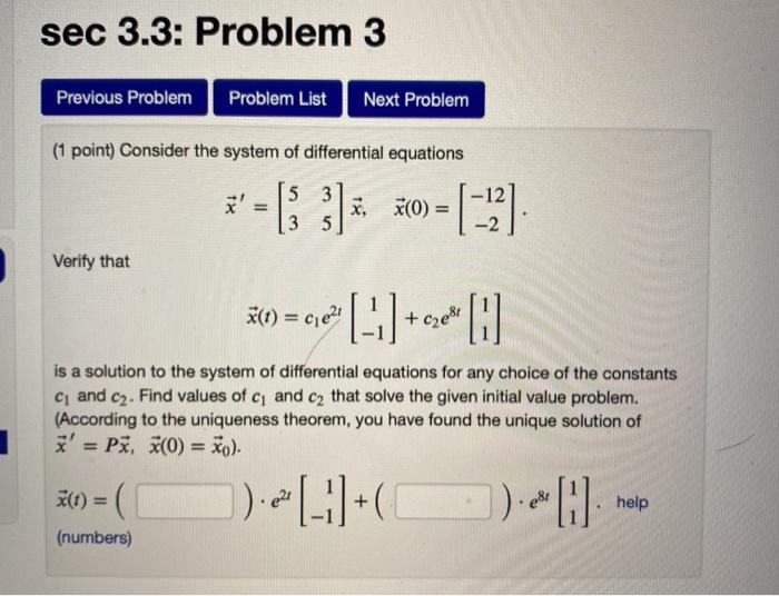 Solved sec 3.3: Problem 3 Previous Problem Problem List Next | Chegg.com