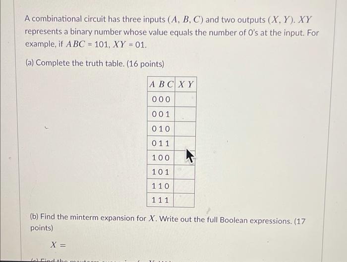 Solved A Combinational Circuit Has Three Inputs (A, B, C) | Chegg.com