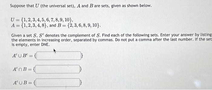 Solved Suppose That U (the Universal Set), A And B Are Sets, | Chegg.com