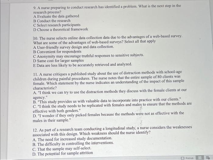 Solved 9. A nurse preparing to conduct research has | Chegg.com