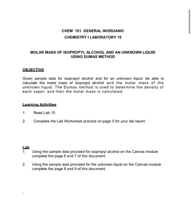 Solved: CHEM 101 GENERAL INORGANIC CHEMISTRY I LABORATORY | Chegg.com