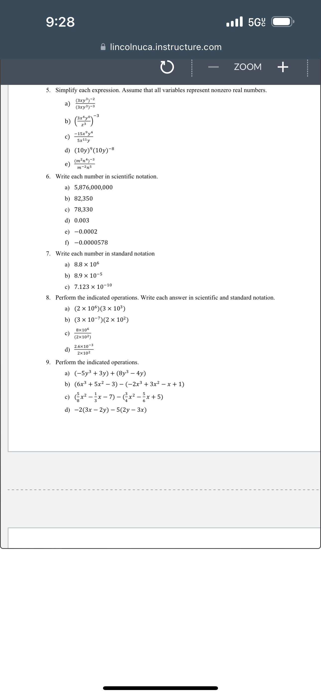Solved 9:28all 5G पlincolnuca.instructure.com5. ﻿Simplify | Chegg.com