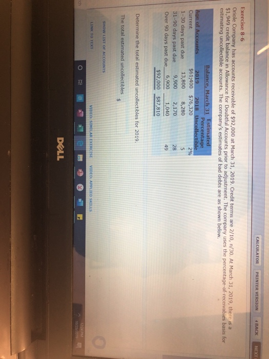 Solved Calculator Printer Version Back Next Exercise 8 6 Chegg Com
