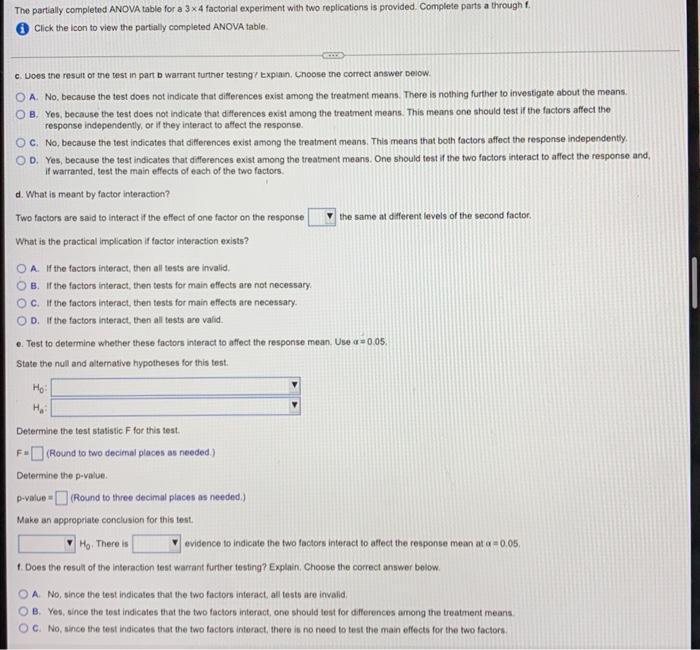 Solved The partially completed ANOVA table for a 3×4 | Chegg.com