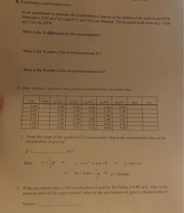 Solved b expressing experimental error in an experiment to chegg