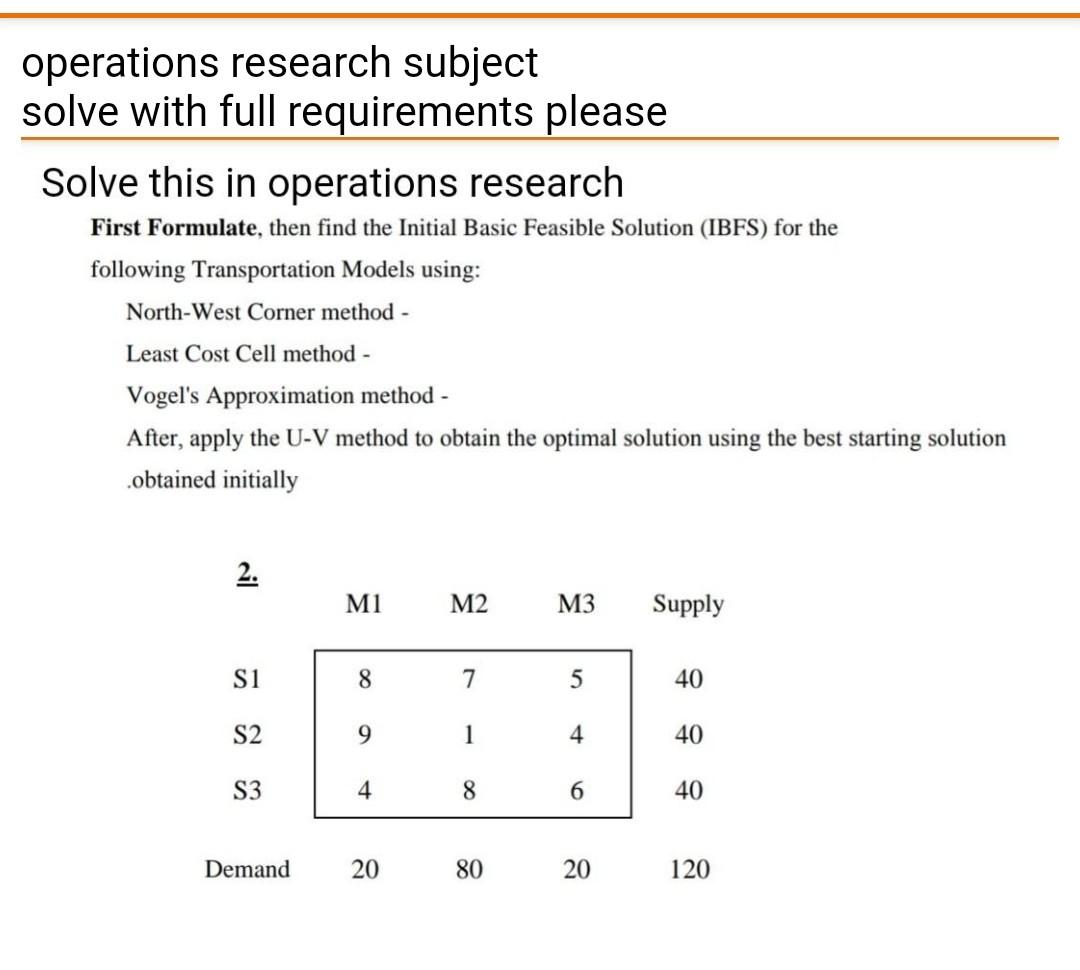 Solved Operations Research Subject Solve With Full | Chegg.com