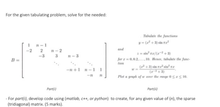 Solved For the given tabulating problem, solve for the | Chegg.com