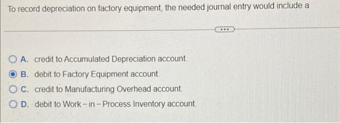 Solved To record depreciation on factory equipment, the | Chegg.com