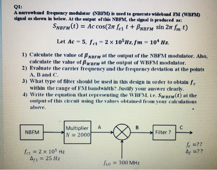 Nbfm Modulation Solved Q1: A narrowband frequency modulator (NBFM) is used | Chegg.com