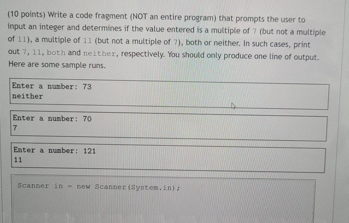 Solved (10 points) Write a code fragment (NOT an entire | Chegg.com