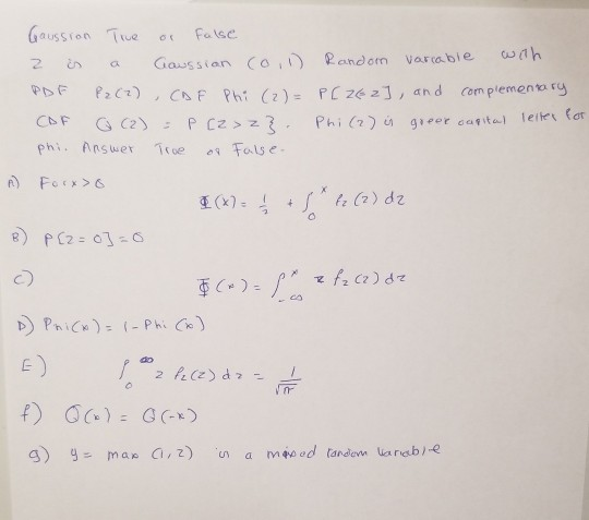 Gaussion Tive Or False 2 Is A Gaussian 0 1 Randon Chegg Com