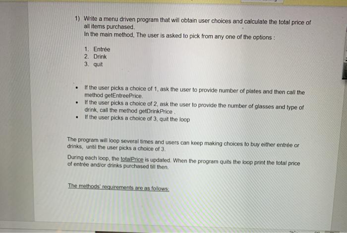 Solved 1) Write a menu driven program that will obtain user | Chegg.com