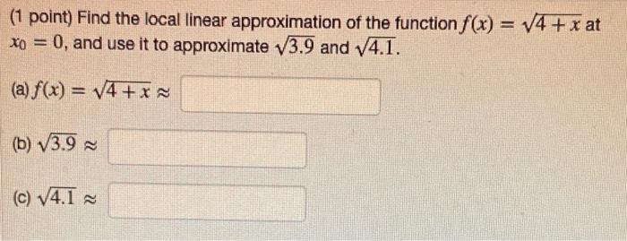 Solved (1 point) Find the local linear approximation of the | Chegg.com