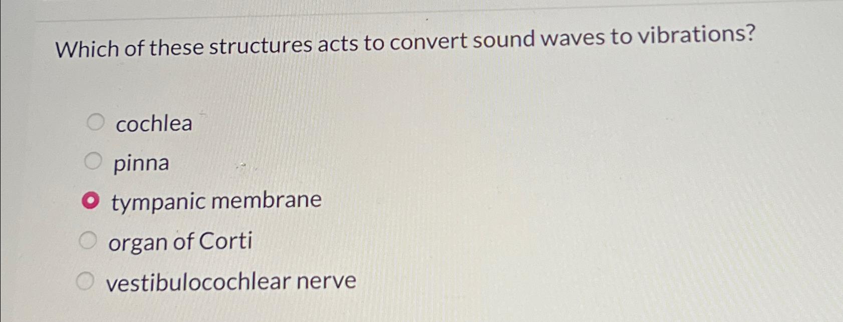 Solved Which of these structures acts to convert sound waves | Chegg ...