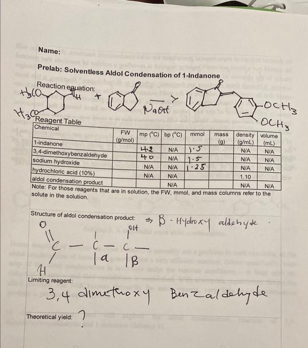 Prelab: Solventless Aldol Condensation of 1-Indanone
solute in the solution.
Structure of aldol condensation product: \( \Rig