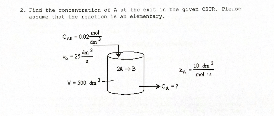 Solved Find the concentration of A ﻿at the exit in the given | Chegg.com