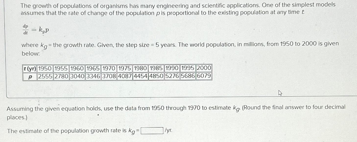 Solved The growth of populations of organisms has many