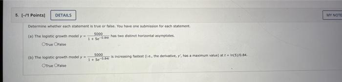 Solved 5. 1-/1 Points DETAILS MY NOTE Determine whether each | Chegg.com