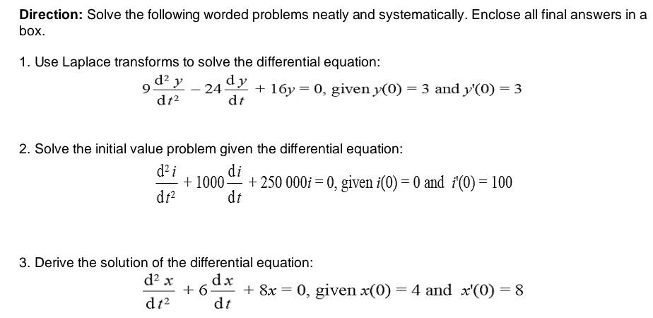 Solved Direction: Solve the following worded problems neatly | Chegg.com