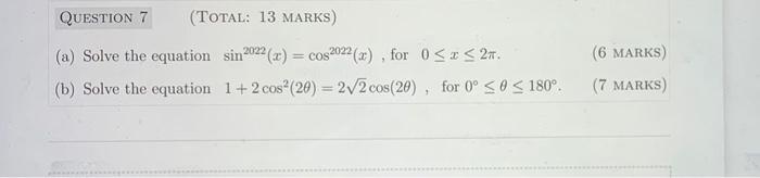 Solved (TOTAL: 13 MARKS) (a) Solve the equation | Chegg.com