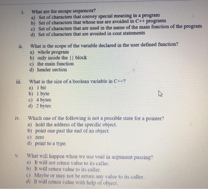 Solved I. What Are The Escape Sequences? A) Set Of | Chegg.com