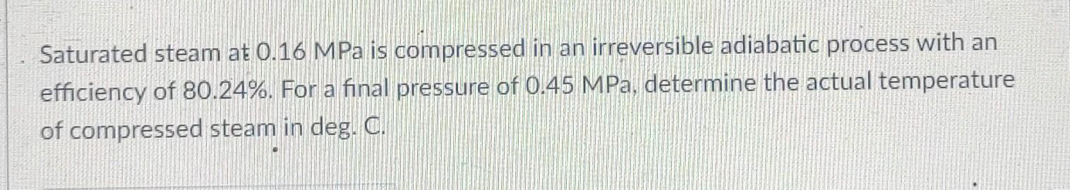 Solved Saturated steam at 0.16 MPa is compressed in an | Chegg.com