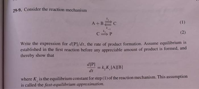 Solved 29 9. Consider the reaction mechanism A Bec 1 2 Chegg