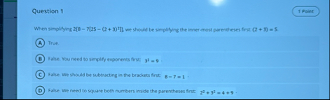 Question 1When simplifying 2[8-7[25-(2 3)2]] ﻿we | Chegg.com