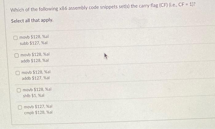 Solved Which of the following ×86 assembly code snippets | Chegg.com