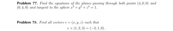 Solved Problem 77. Find the equations of the planes passing | Chegg.com