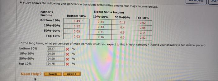 Solved A study shows the following one-generation transition