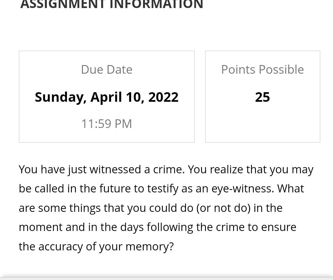 Solved ASSIGNMENT INFORMATION Due Date Points Possible | Chegg.com