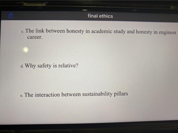 Solved Final Ethics C. The Link Between Honesty In Academic | Chegg.com