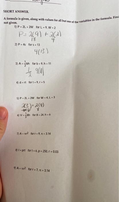 Solved A formula is given, along with values for all but one | Chegg.com