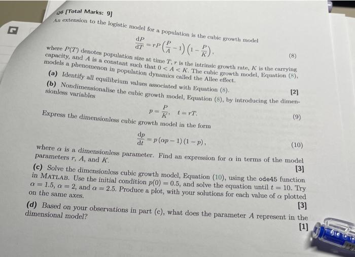 Solved a6 [Total Marks: 9] An extension to the logistic | Chegg.com