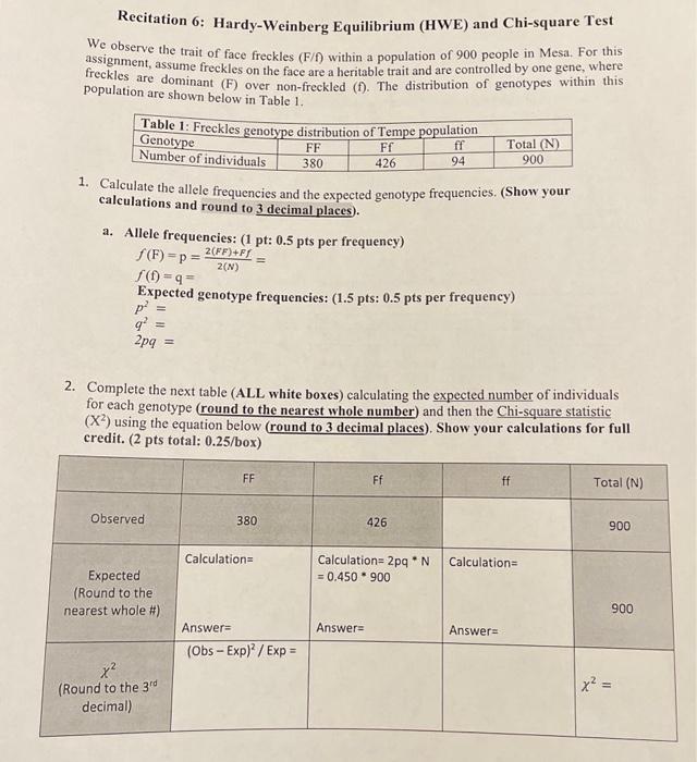 Solved Recitation 6: Hardy-Weinberg Equilibrium (HWE) and | Chegg.com