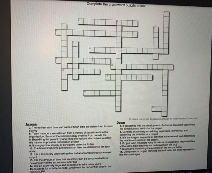 Complete the crossword puzzle below Across 2 The Chegg com