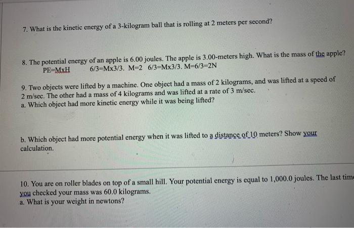 which object had more potential energy when it was lifted to a distance of  10 meters 