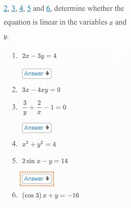 Solved 2 3 4 5 And 6 Determine Whether The Equation Is Chegg Com