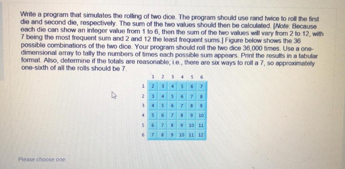 Solved Write a program that simulates the rolling of two | Chegg.com