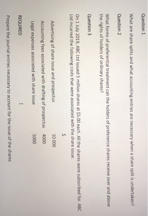 Solved Question 1 What are share splits and what accounting | Chegg.com