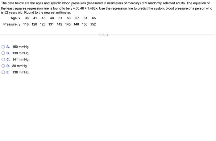 Solved The data below are the ages and systolic blood | Chegg.com