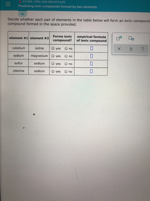 Solved = O ATOMS, IONS AND MOLECULES Predicting ionic