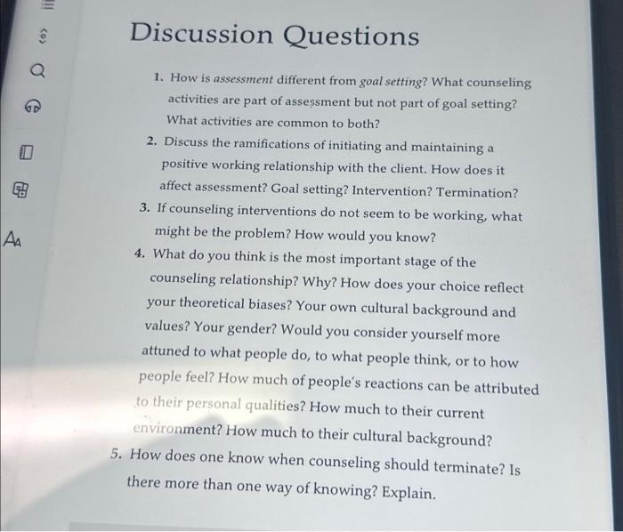 Solved 1. How is assessment different from goal setting? | Chegg.com